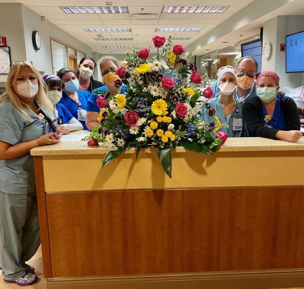 A huge bouquet of flowers for hospital workers delivered by First UMC